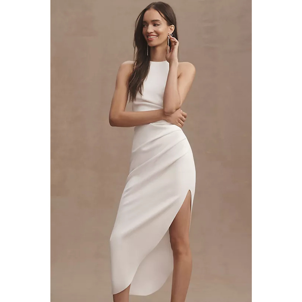 $332 Anthropologie Misha Ida Ivory Sleeveless Ruched Midi Dress Small NEW